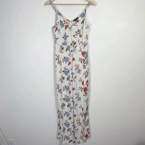 American Eagle White  Floral Wrap Front Wide Leg Jumpsuit - Picture 2 of 14